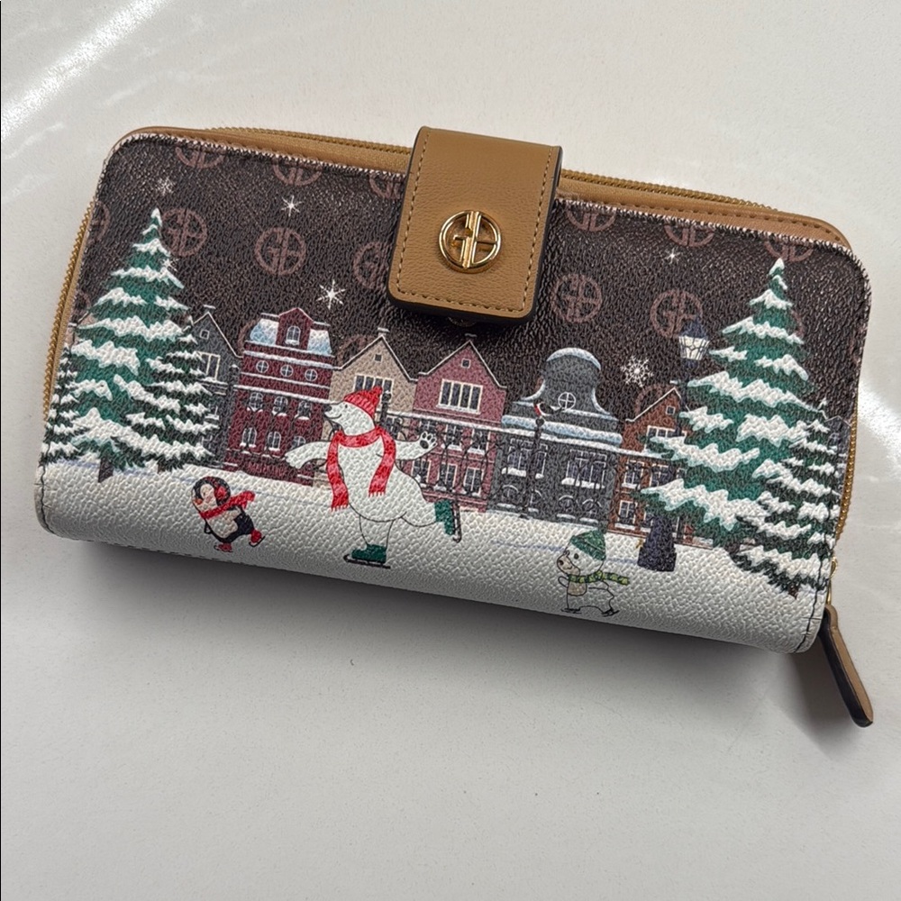 Giani Bernini Brown and White Wallet with Winter Scene